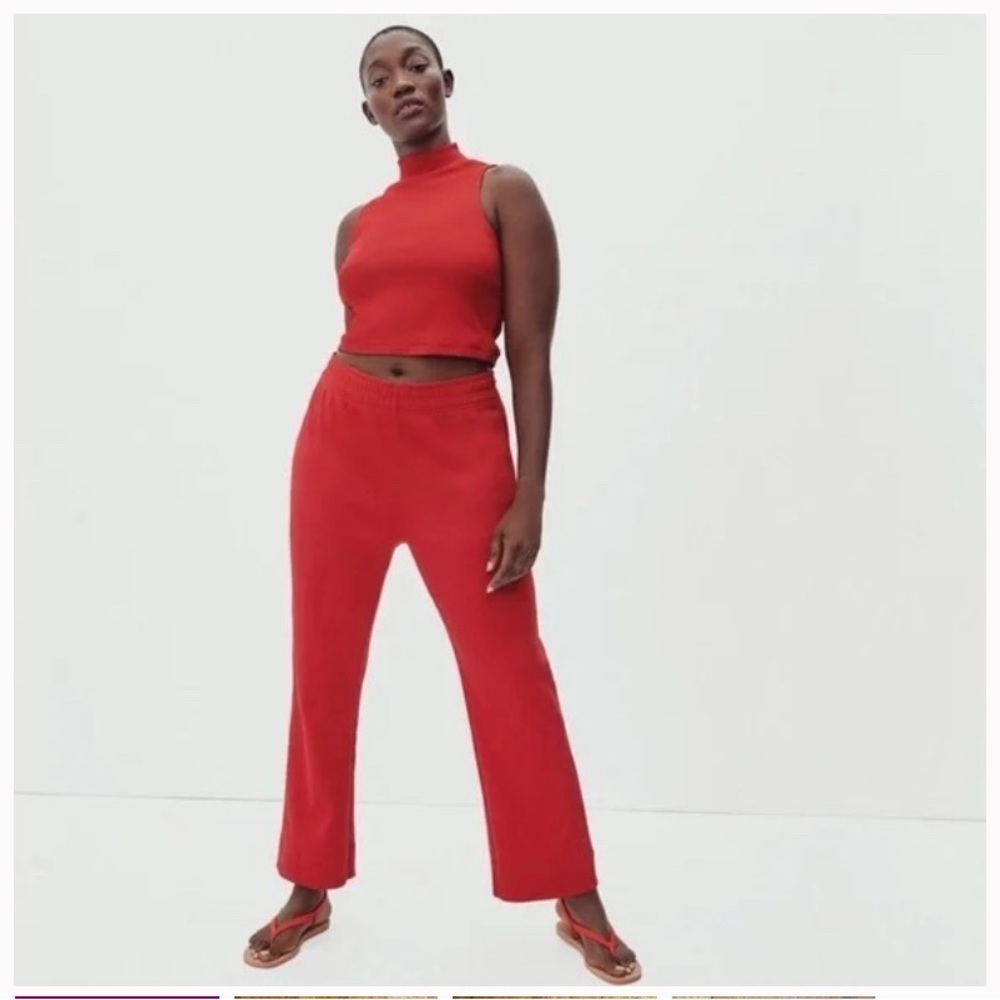 Everlane Red Ribbed Flare Pants and Crop Set